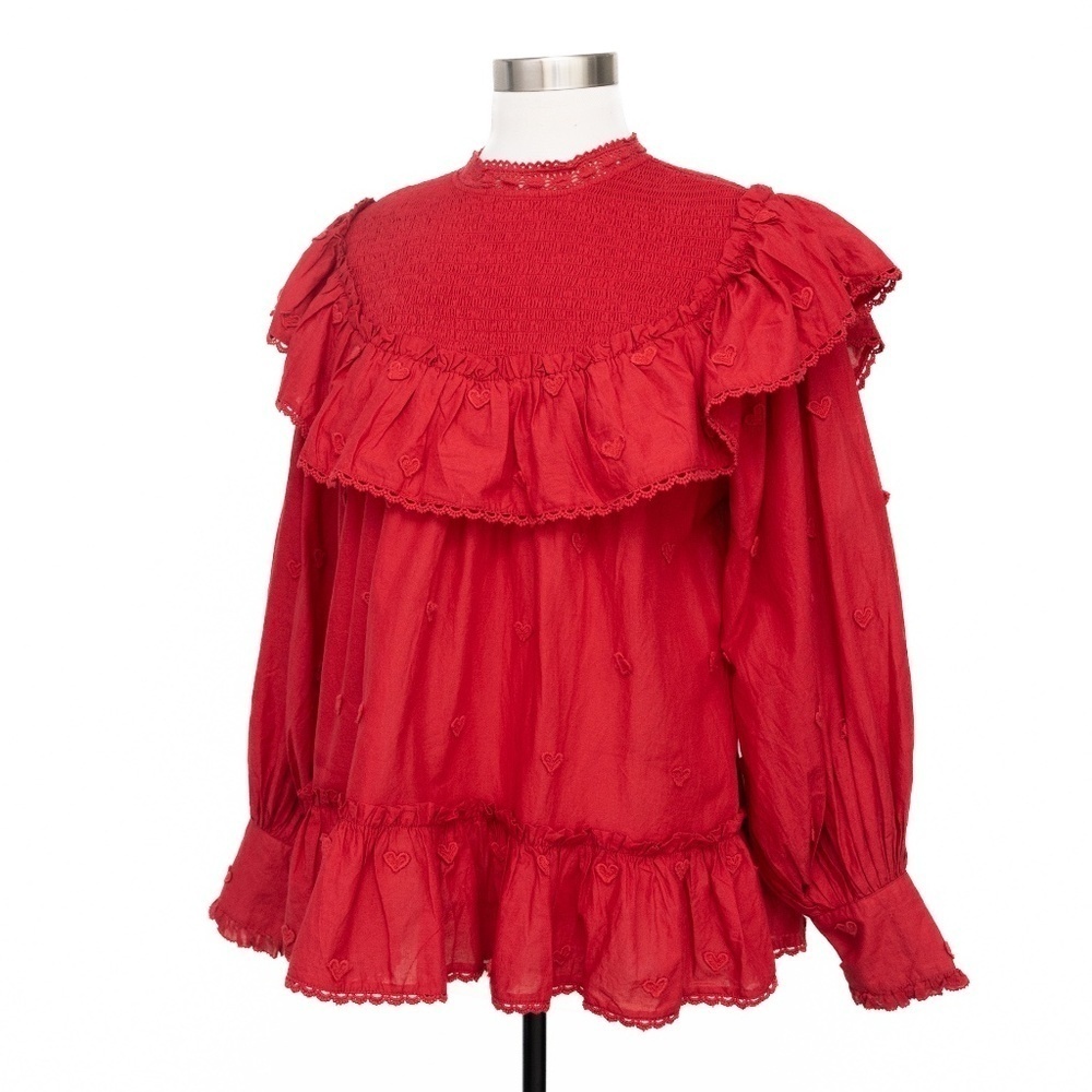 FARM Rio Red Ruffled Peasant Blouse - Picture 14 of 14